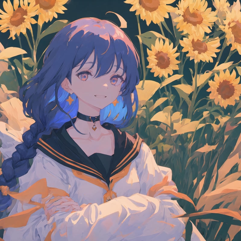Hình avatar hoa hướng dương cô gái tóc tím tranh vẽ