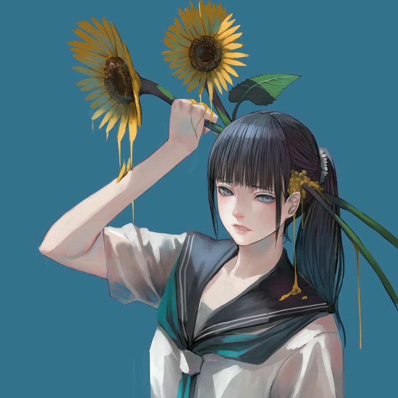 Hình avatar hoa hướng dương nữ sinh đồng phục tóc đen