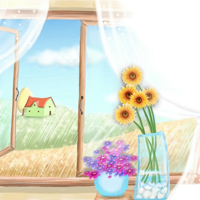 Hình nền hoa hướng dương bên cửa sổ phòng thoáng đãng