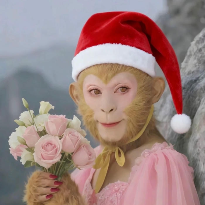 Hình nền lầy lội khỉ hồng đội mũ Noel đỏ