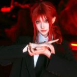 Hóa trang makima mắt sáng rực trong bóng đêm đỏ thẫm