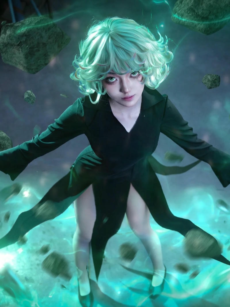 Hóa trang tatsumaki bay lơ lửng giữa đất đá vỡ