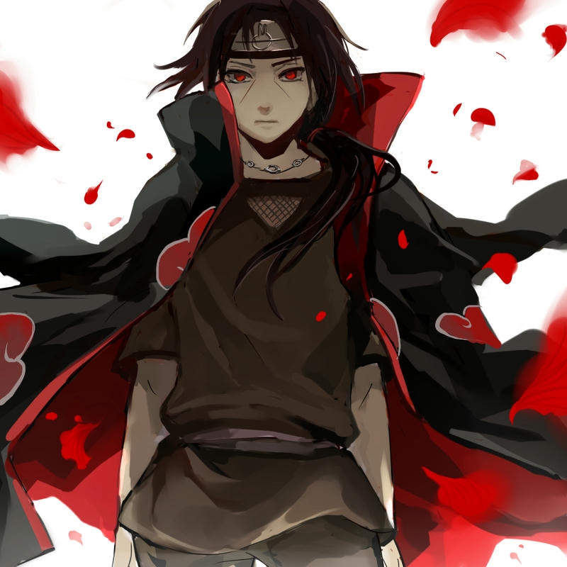 Itachi Uchiha đứng giữa rừng lá phong đỏ rực rỡ