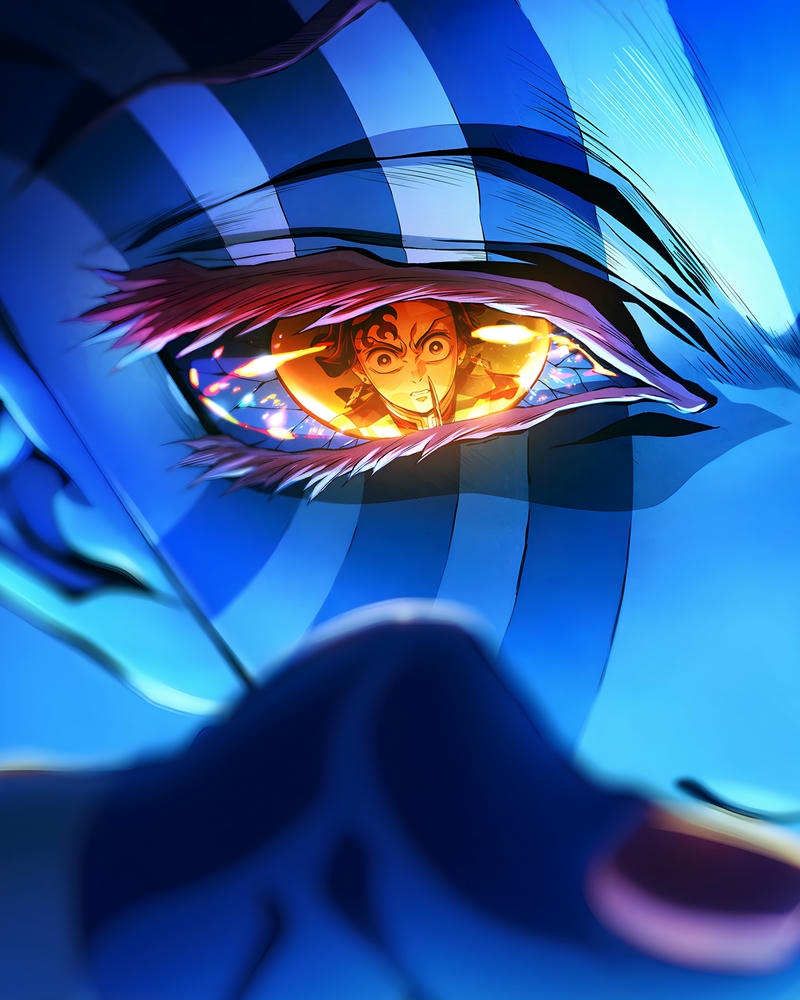 Mắt Akaza cận cảnh rơm rớm nước mắt xúc động