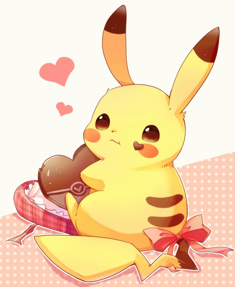 Pikachu ôm trái tim sô cô la tặng quà tình yêu