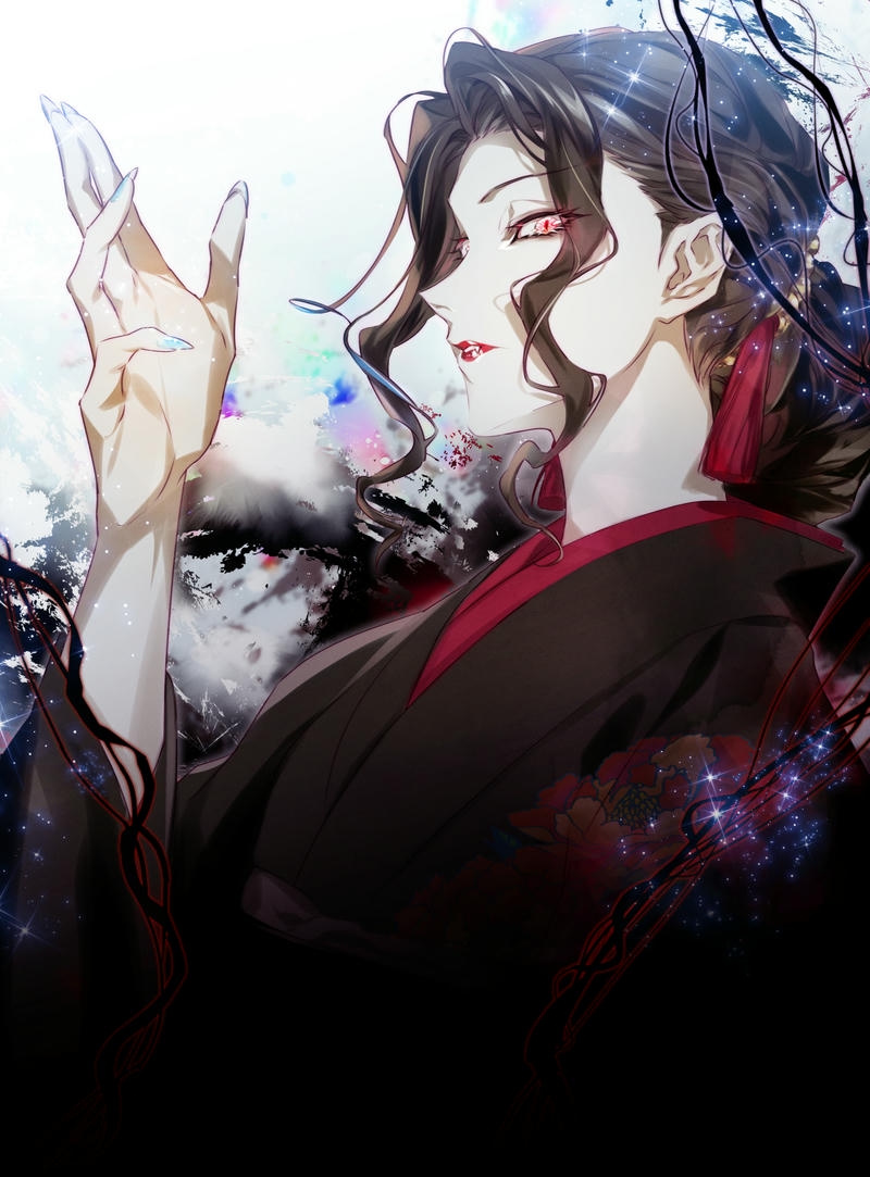 Quỷ nam tóc đen cầm ly rượu trông quý tộc