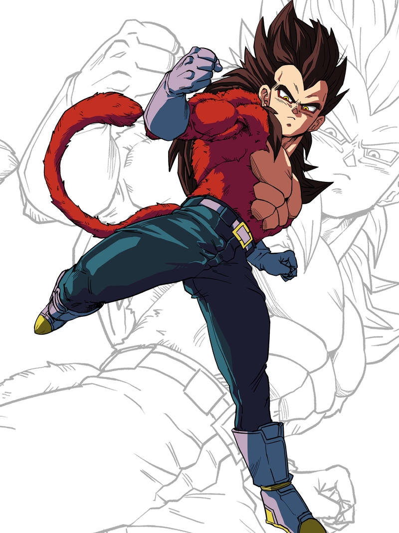 Vegeta Super Saiyan 4 lông đỏ tạo dáng chiến đấu