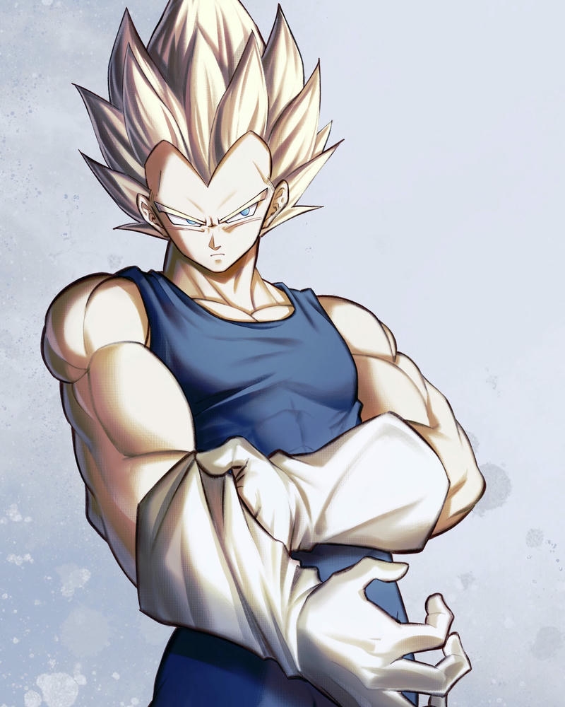 Vegeta mặc áo ba lỗ quần jean đứng thư giãn