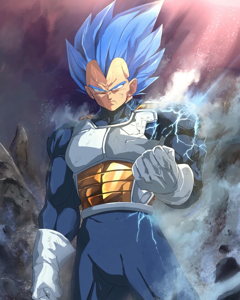 Vegeta tóc xanh đứng dưới mưa nhìn rất lạnh lùng