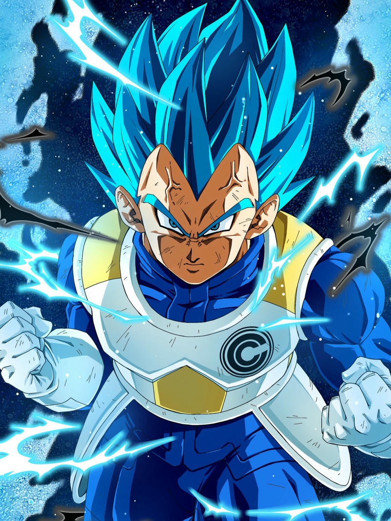 Vegeta tóc xanh dương ánh mắt quyết tâm rực lửa