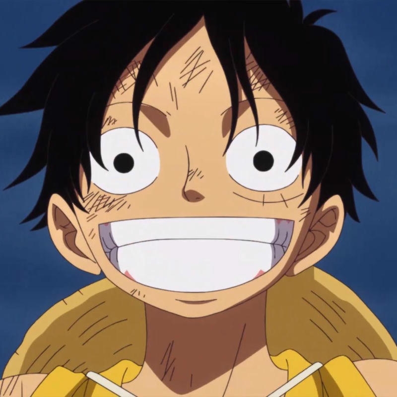 Vua hải tặc tương lai cười hết cỡ nền xanh