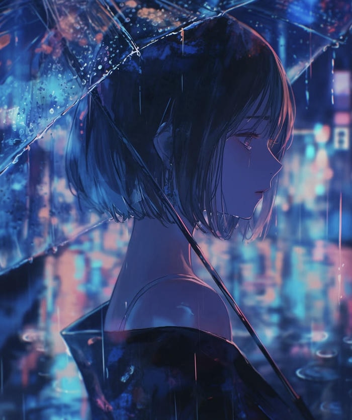 ảnh anime buồn nhìn mưa rơi