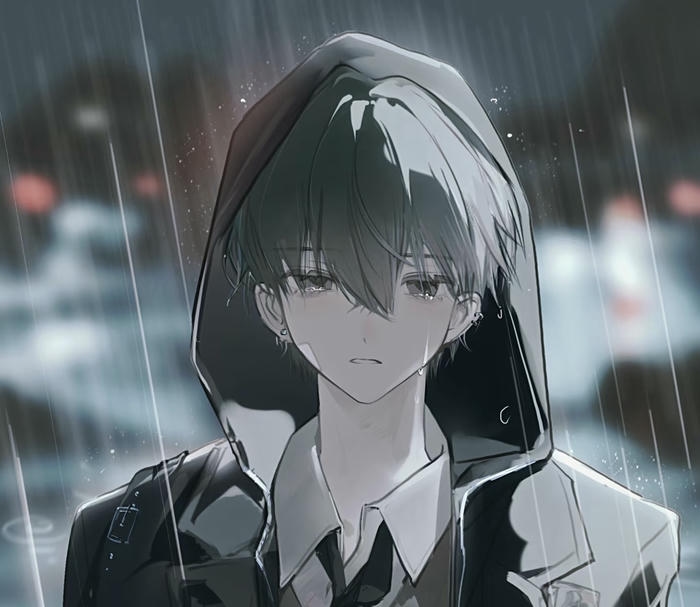 ảnh anime cô đơn giữa trời mưa