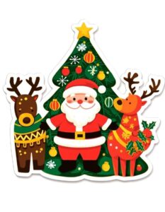 ảnh sticker noel ông già đứng cạnh cây thông