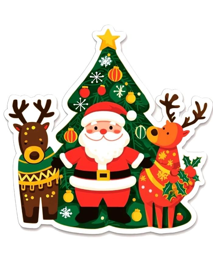 ảnh sticker noel ông già đứng cạnh cây thông