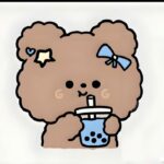ảnh sticker trà sữa gấu nâu ôm ly