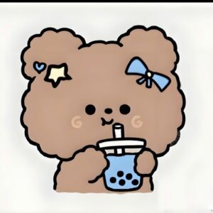 ảnh sticker trà sữa gấu nâu ôm ly