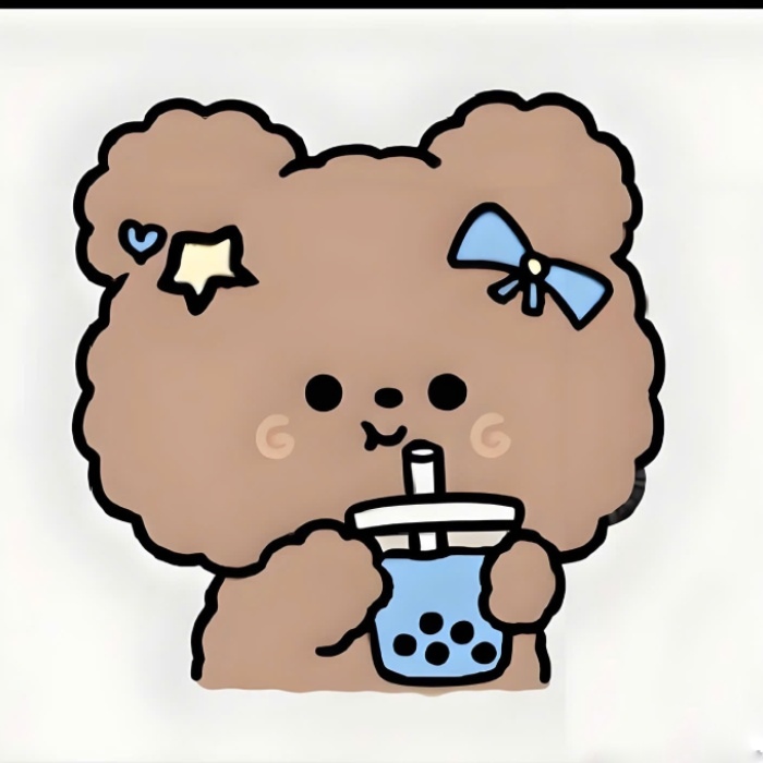 ảnh sticker trà sữa gấu nâu ôm ly