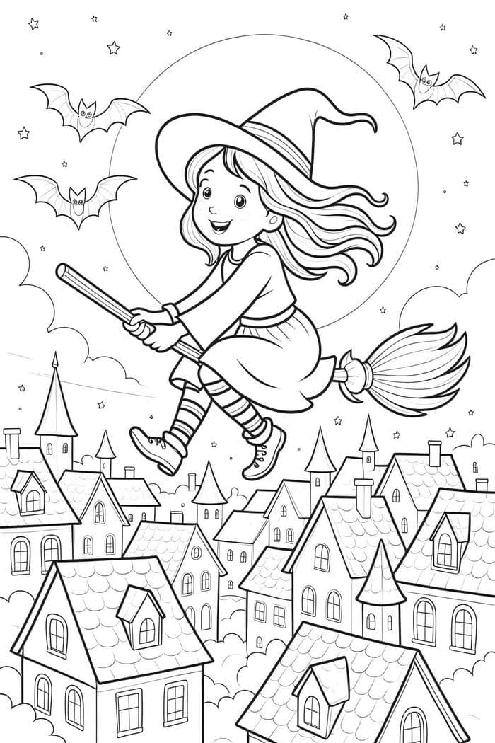ảnh tô màu phù thủy đội mũ nhọn