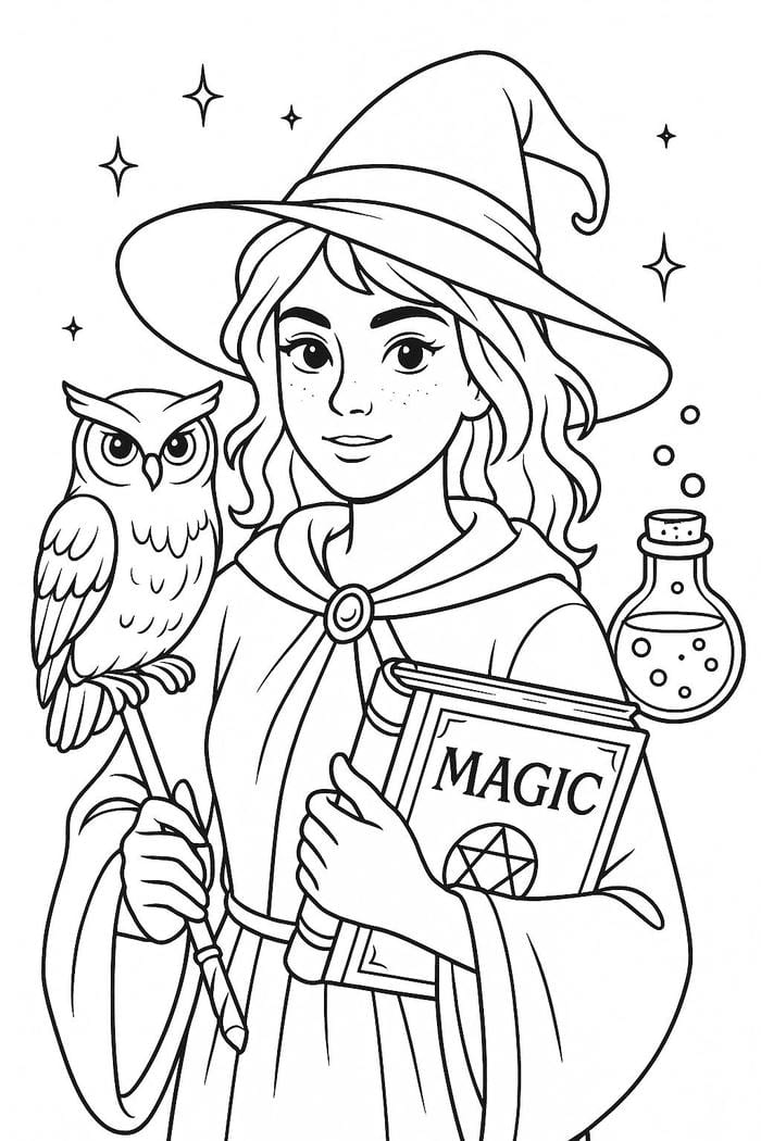 ảnh tô màu phù thủy minh họa truyện