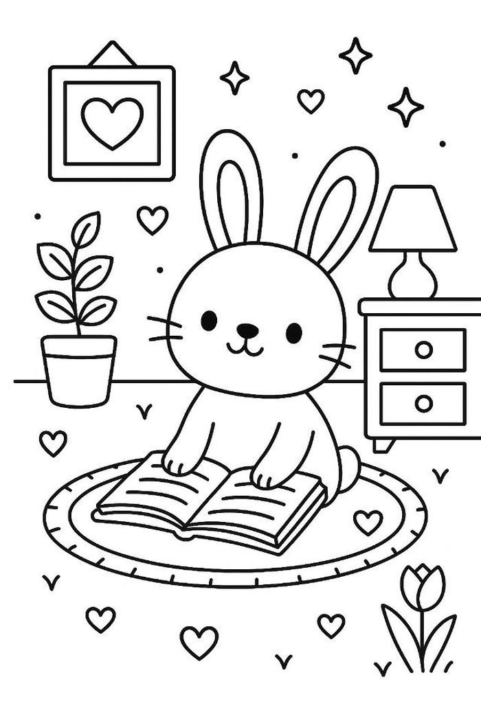 ảnh tranh tô màu con thỏ ngồi yên
