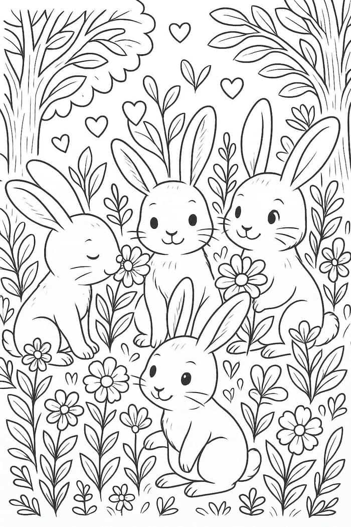 ảnh tranh tô màu con thỏ trong rừng