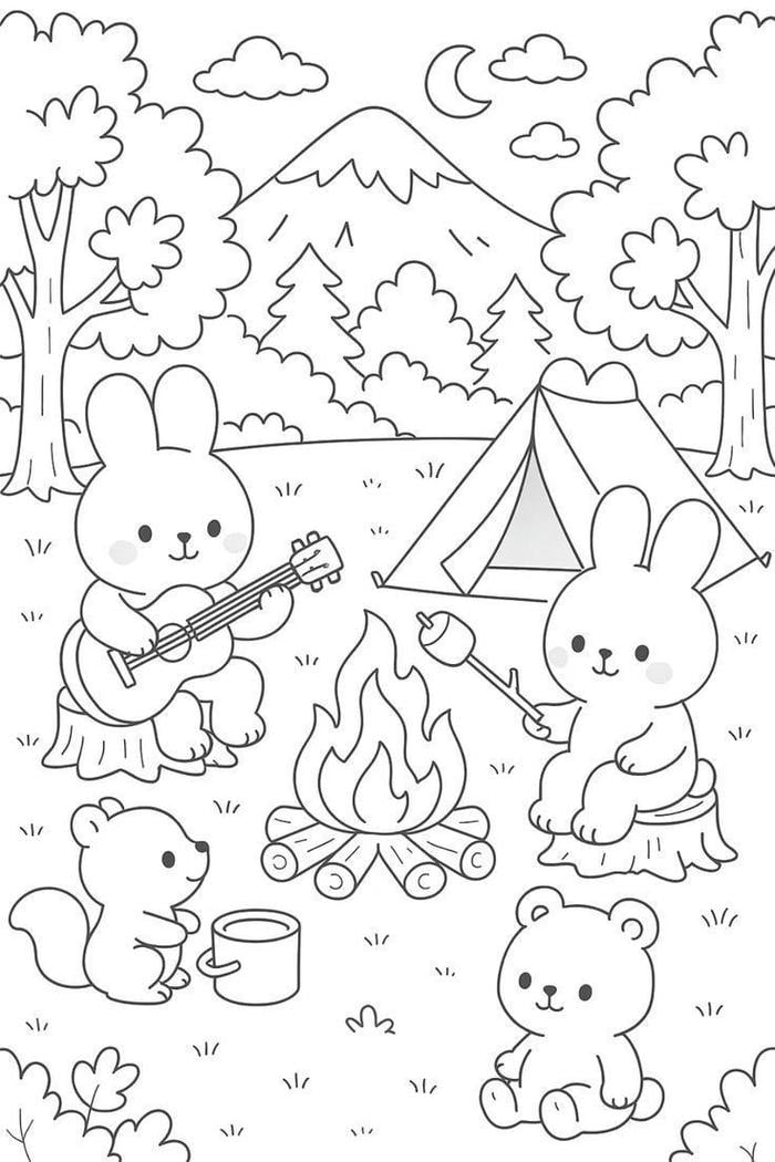 ảnh tranh tô màu con thỏ vui vẻ hạnh phúc