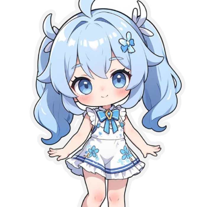 bé tóc xanh dễ thương sticker anime