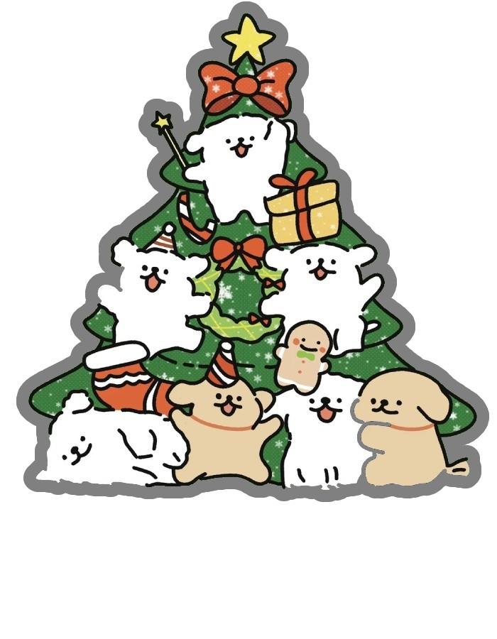 cây thông và chó sticker noel cute