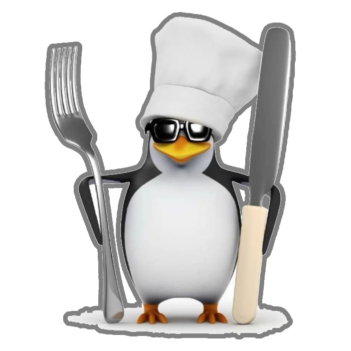 chim cánh cụt sticker hài cầm dao nĩa