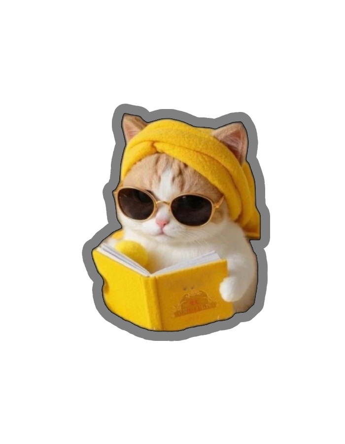 dáng đang đọc sách trong sticker mèo