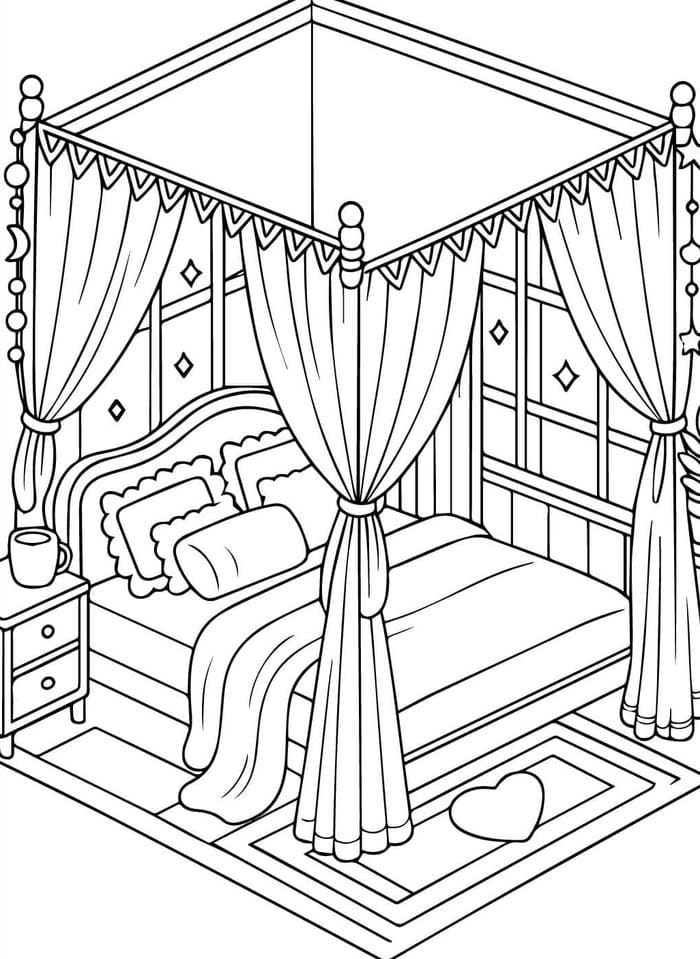 hình ảnh tô màu cái giường tinh tế