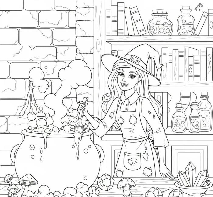 hình ảnh tô màu phù thủy chế thuốc