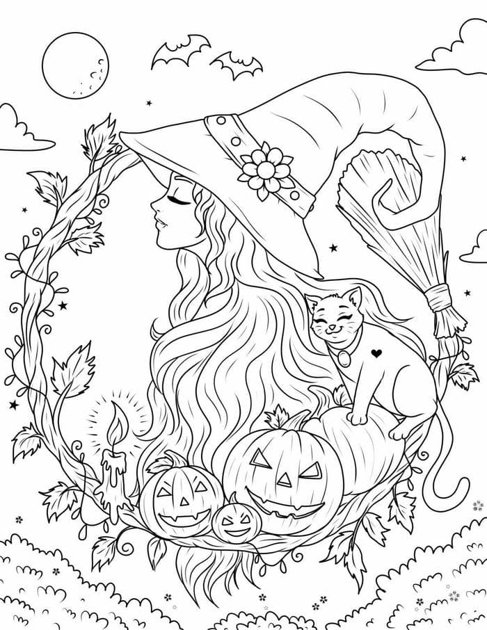 hình ảnh tô màu phù thủy huyền ảo