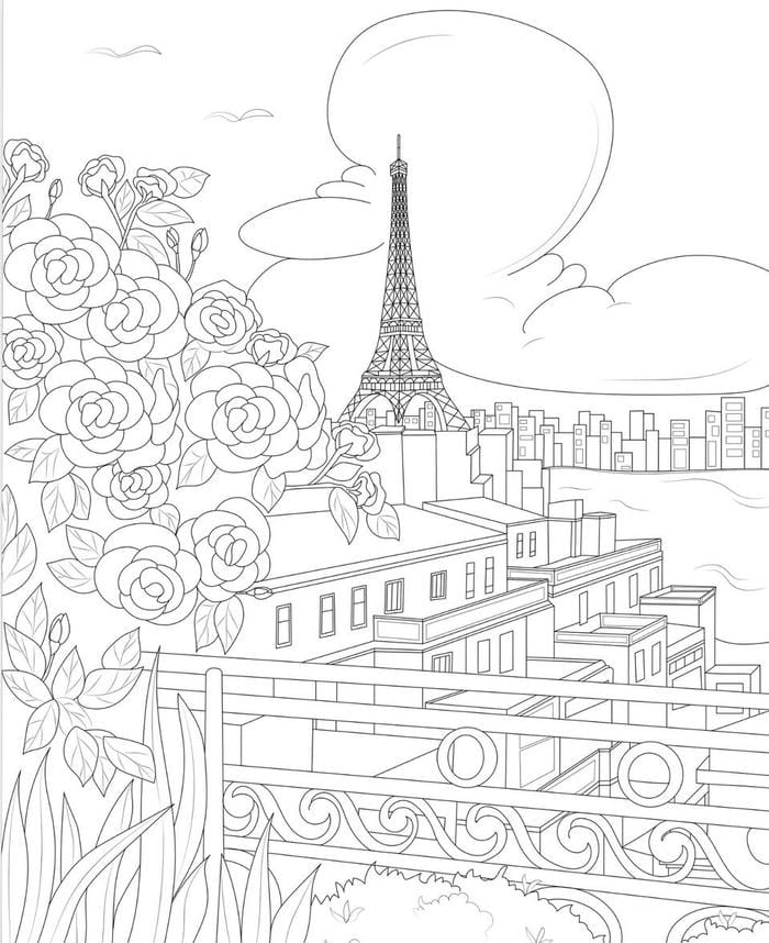 hình ảnh tô màu tháp eiffel nhìn từ xa