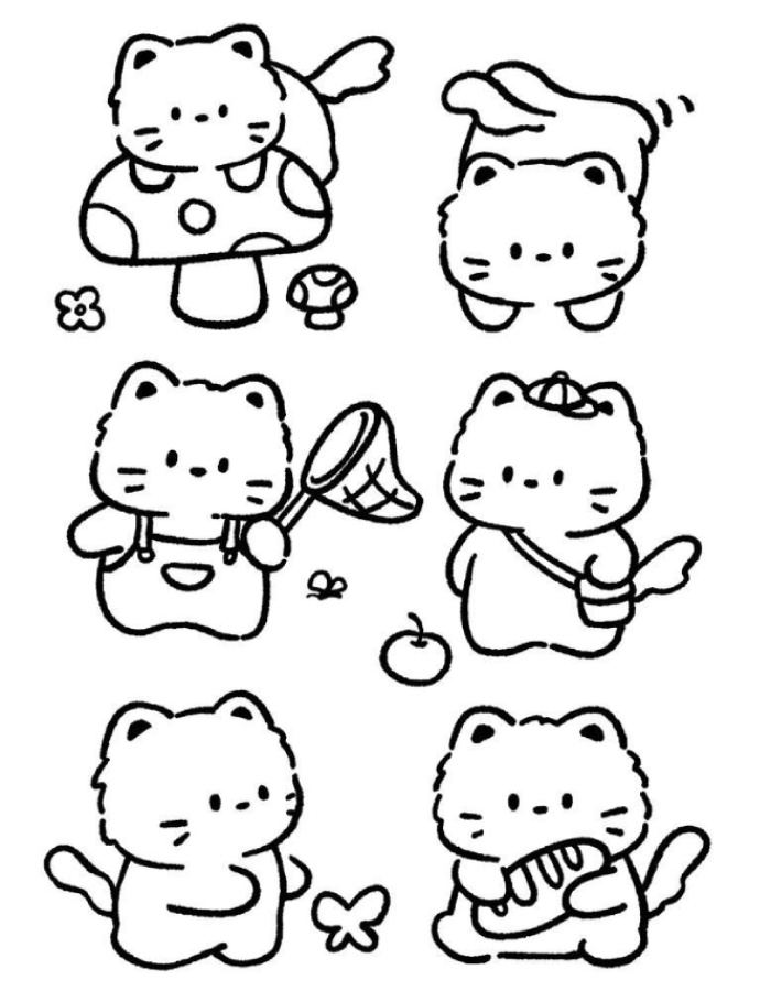 hình sticker cute không màu phong cách nét line