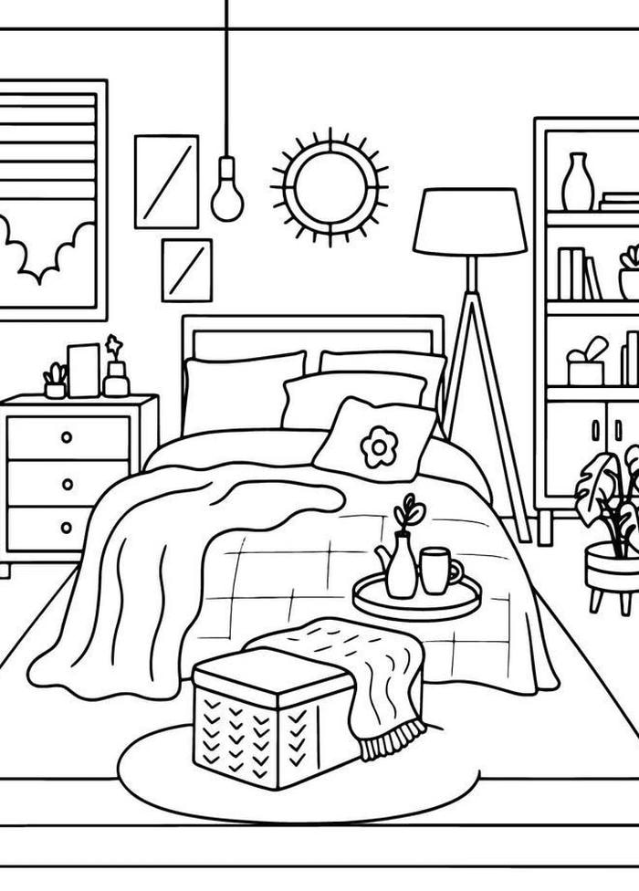hình tô màu cái giường gia đình