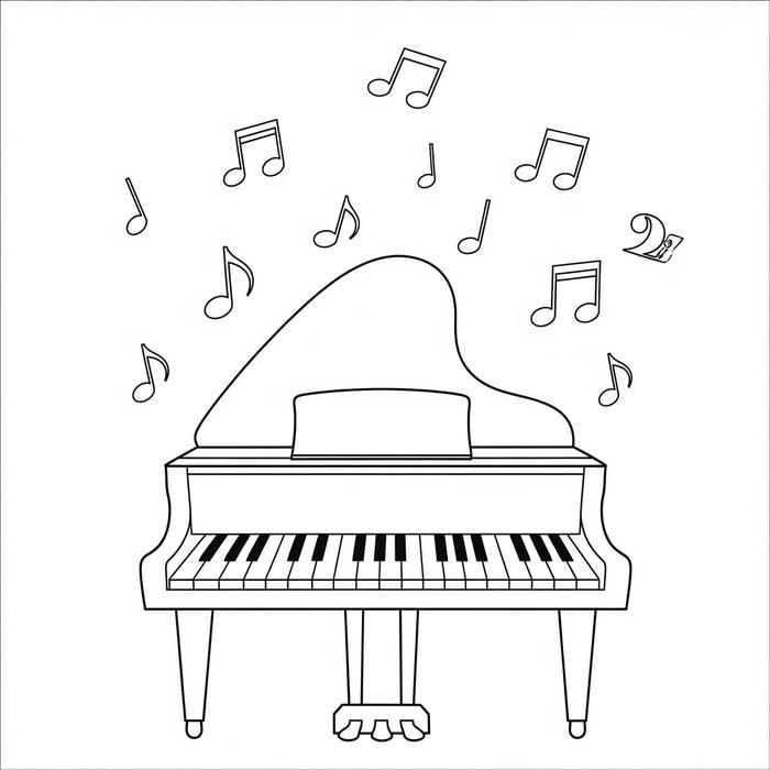 hình tô màu đàn piano nghệ thuật