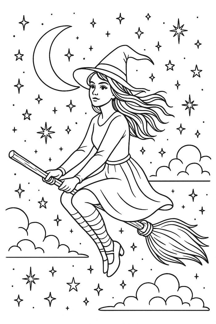 hình tô màu phù thủy cổ tích