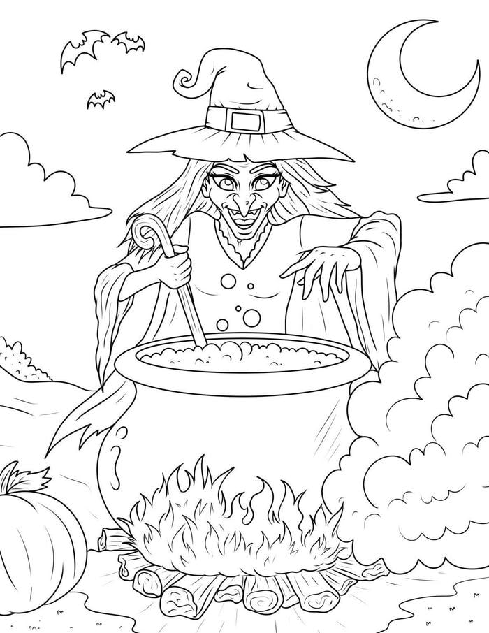 hình tô màu phù thủy nét hoạt hình