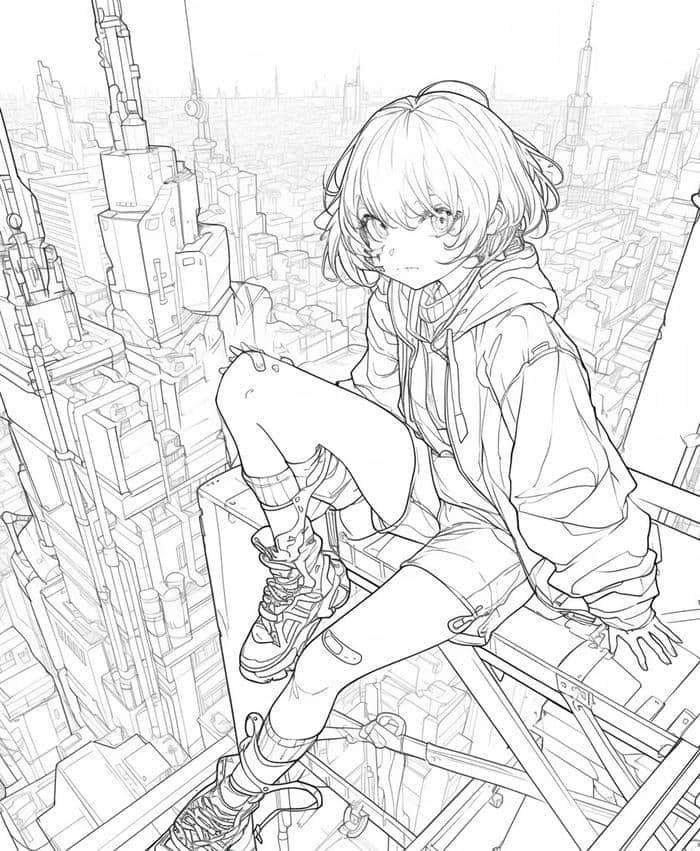 hình tranh tô màu anime girl biểu cảm bất cần