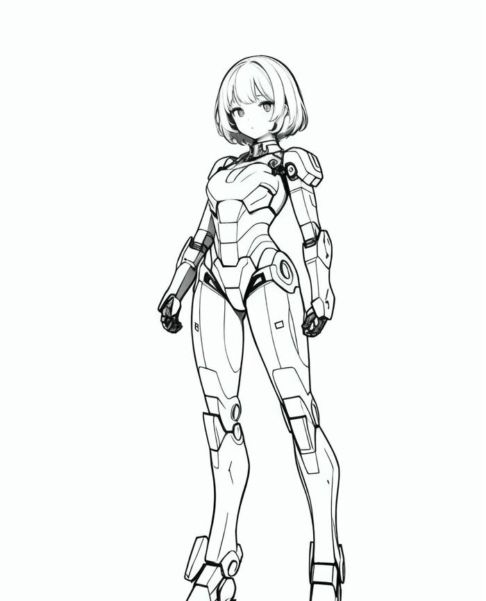 hình tranh tô màu anime girl dáng đứng tự tin