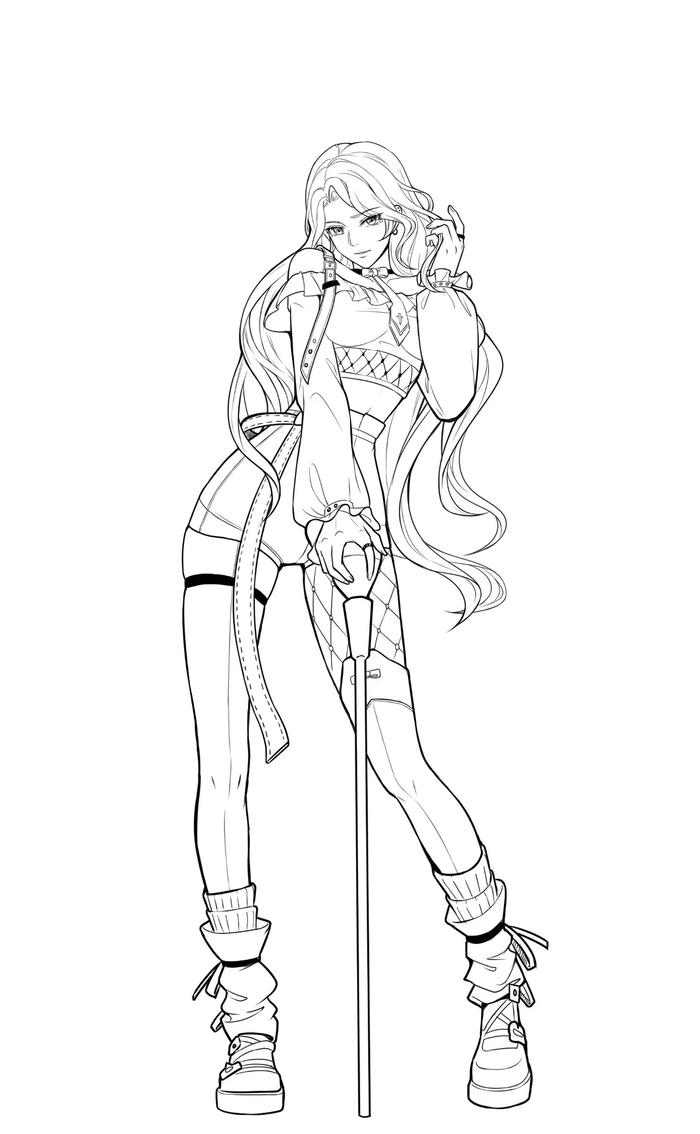 hình tranh tô màu anime girl ngầu tạo dáng