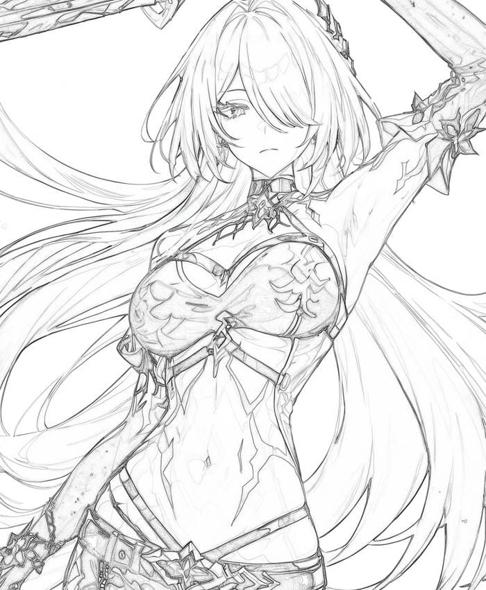 hình tranh tô màu anime girl thần sắc kiêu hãnh