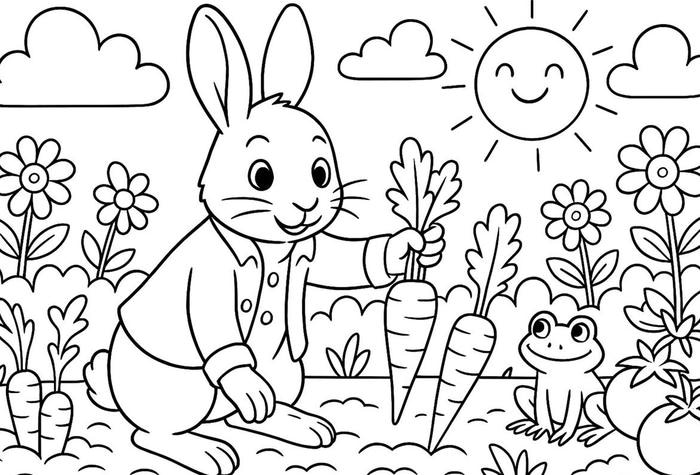 hình tranh tô màu con thỏ nhổ cà rốt