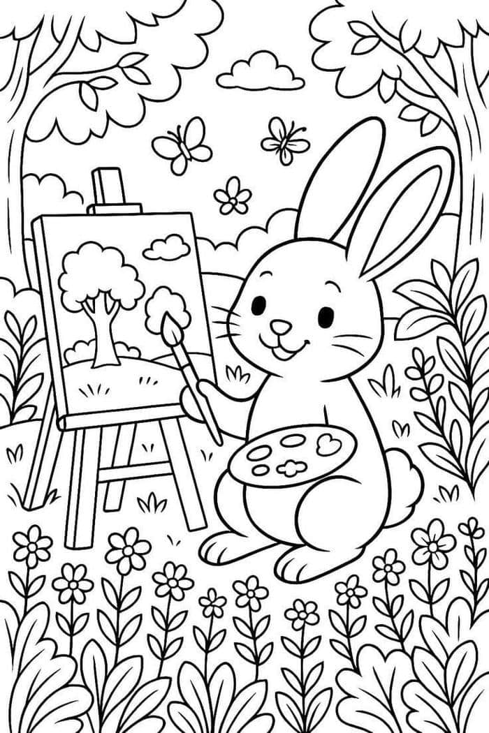 hình tranh tô màu con thỏ vẽ phong cảnh