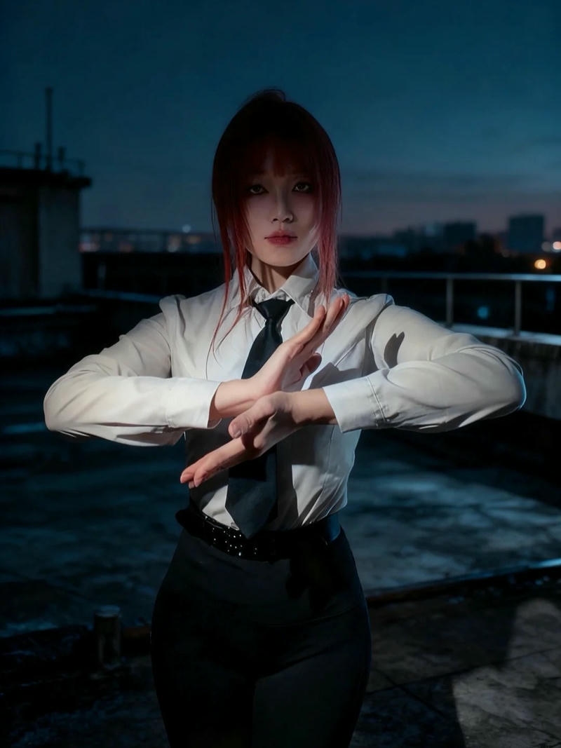 makima cosplay kết ấn hồ ly không gian tối huyền bí