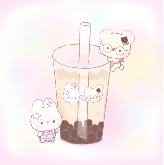 mèo ôm ly trân châu sticker trà sữa