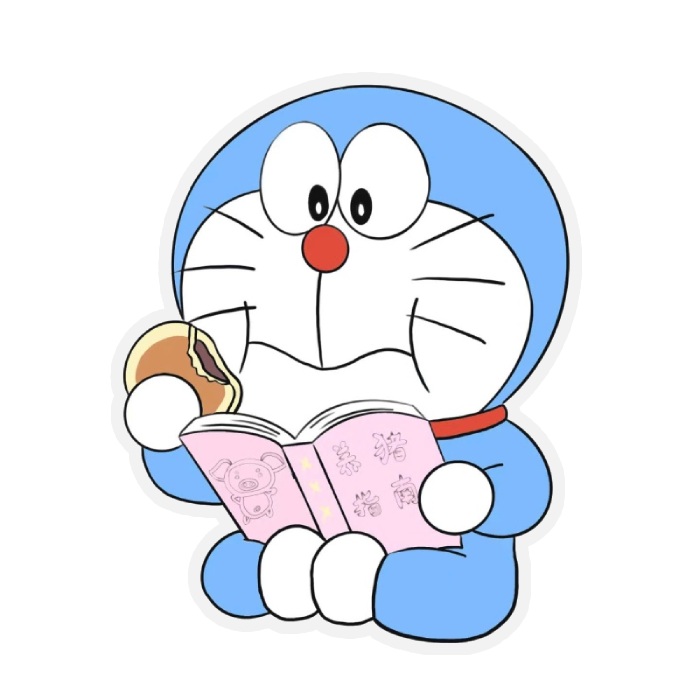 ngồi đọc sách với dáng chăm chú sticker doraemon