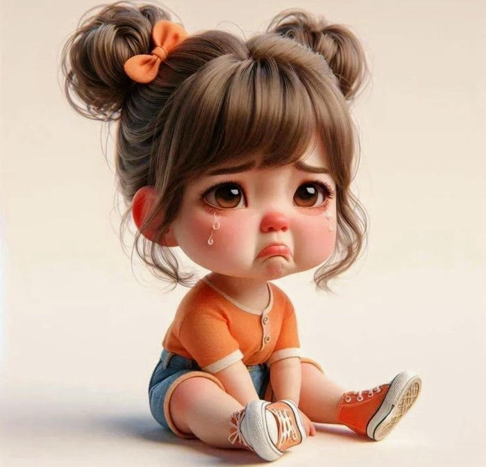 nhân vật chibi buồn đang mếu máo